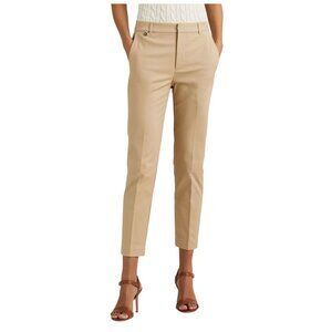 NWOT Lauren Ralph Lauren Double-Faced Cotton Ankle Pants Birch Tan 10 MSRP $155